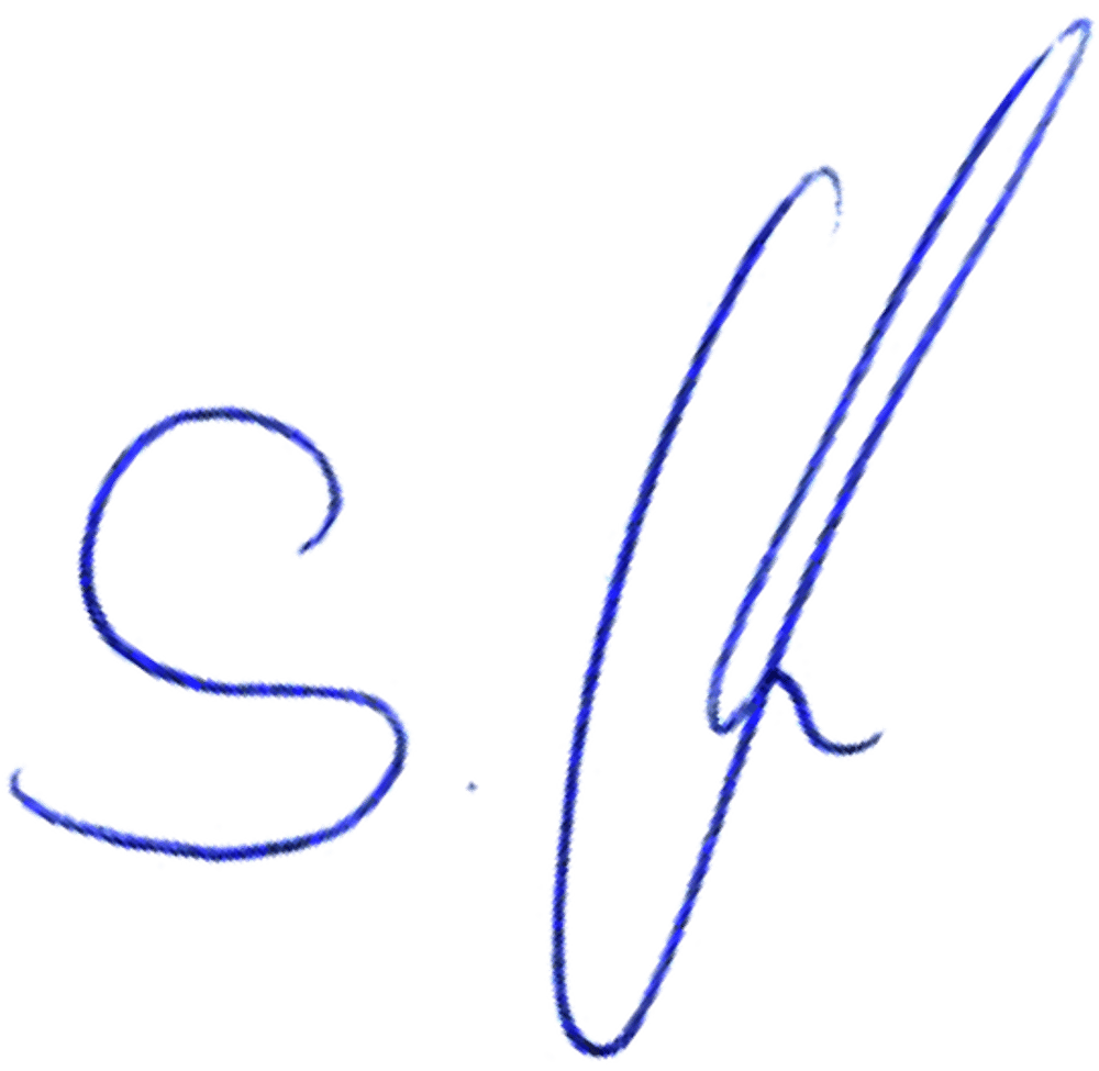 Blaue Unterschrift mit den Buchstaben "s.ff" auf grünem Hintergrund.