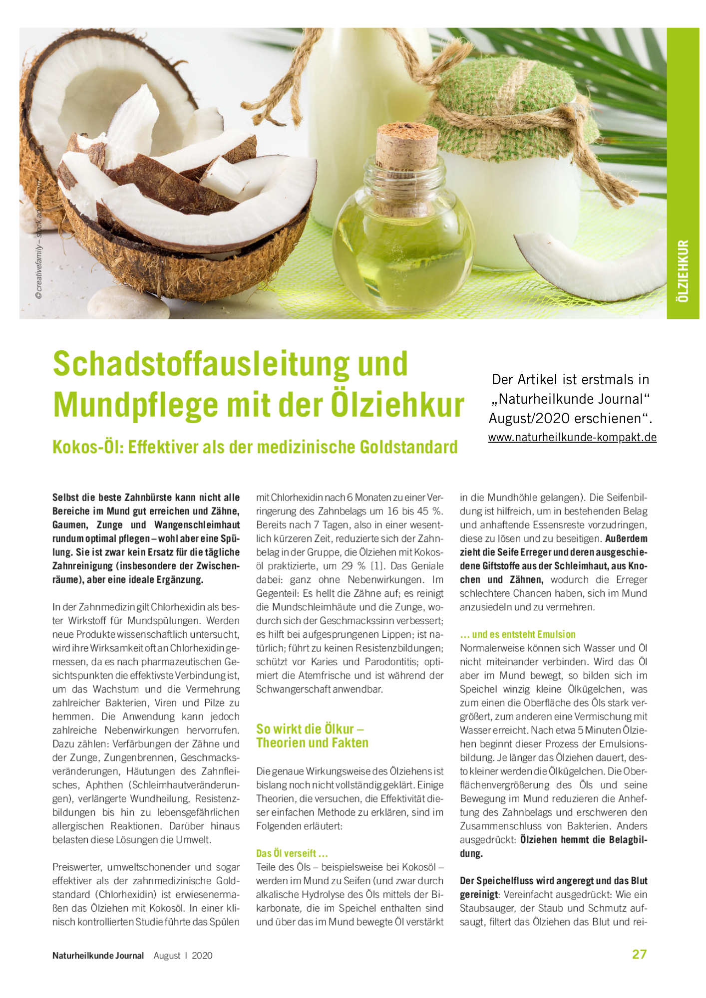 Schadstoffausleitung und Mundpflege mit der Ölziehkur. Kokos-Öl: Effektiver als der medizinische Goldstandard – Seite 1