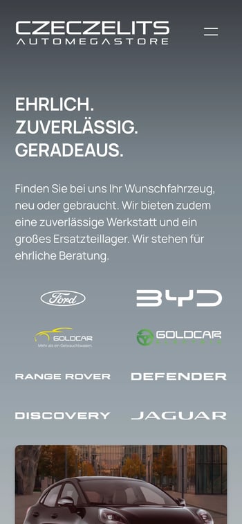 Website des Czeczelits Automegastore in der Handy-Ansicht
