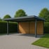 Doppel-Carport mit Flachdach und hochwertiger Holzverkleidung – ideal für zwei Fahrzeuge in Krumbach.