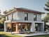 Flacher Bungalow mit überdachter Gartenlounge