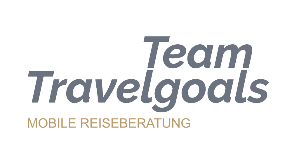 Logo von Team Travelgoals mit dem Untertitel Mobile Reiseberatung auf schwarzem Hintergrund.
