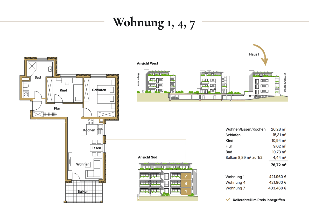 Grundriss Wohnung, Rems Living Schwäbisch Gmünd, mit Raumaufteilung und Preisangaben