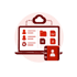 Laptop mit Cloud-Symbol, Kontaktliste und Dateitypen wie PDF, Word und Excel für digitales Datenmanagement - Software für Stabsarbeit - Notfall- und Krisenmanager (NKM®).