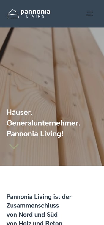 Website von Pannonia Living in der Handy-Ansicht