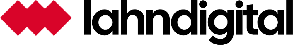 Rotes, wellenförmiges Logo neben dem schwarzen Text "lahndigital".