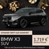 Schwarzer BMW X3 SUV, Text: "DYNAMIK TRIFFT AUF KOMFORT", "BMW X3 SUV", "1.719 € brutto/Monat"