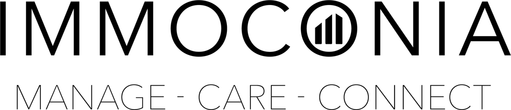 Schwarzes Immoconia-Logo mit einem Haus-Symbol anstelle des „O“.