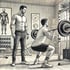 Ein Personal Trainer überwacht einen Mann beim Kniebeugen mit einer Langhantel im Fitnessstudio.