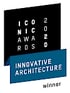Schwarzes und blaues Logo mit Text „ICONIC AWARDS 2020 INNOVATIVE ARCHITECTURE“ und „winner“.