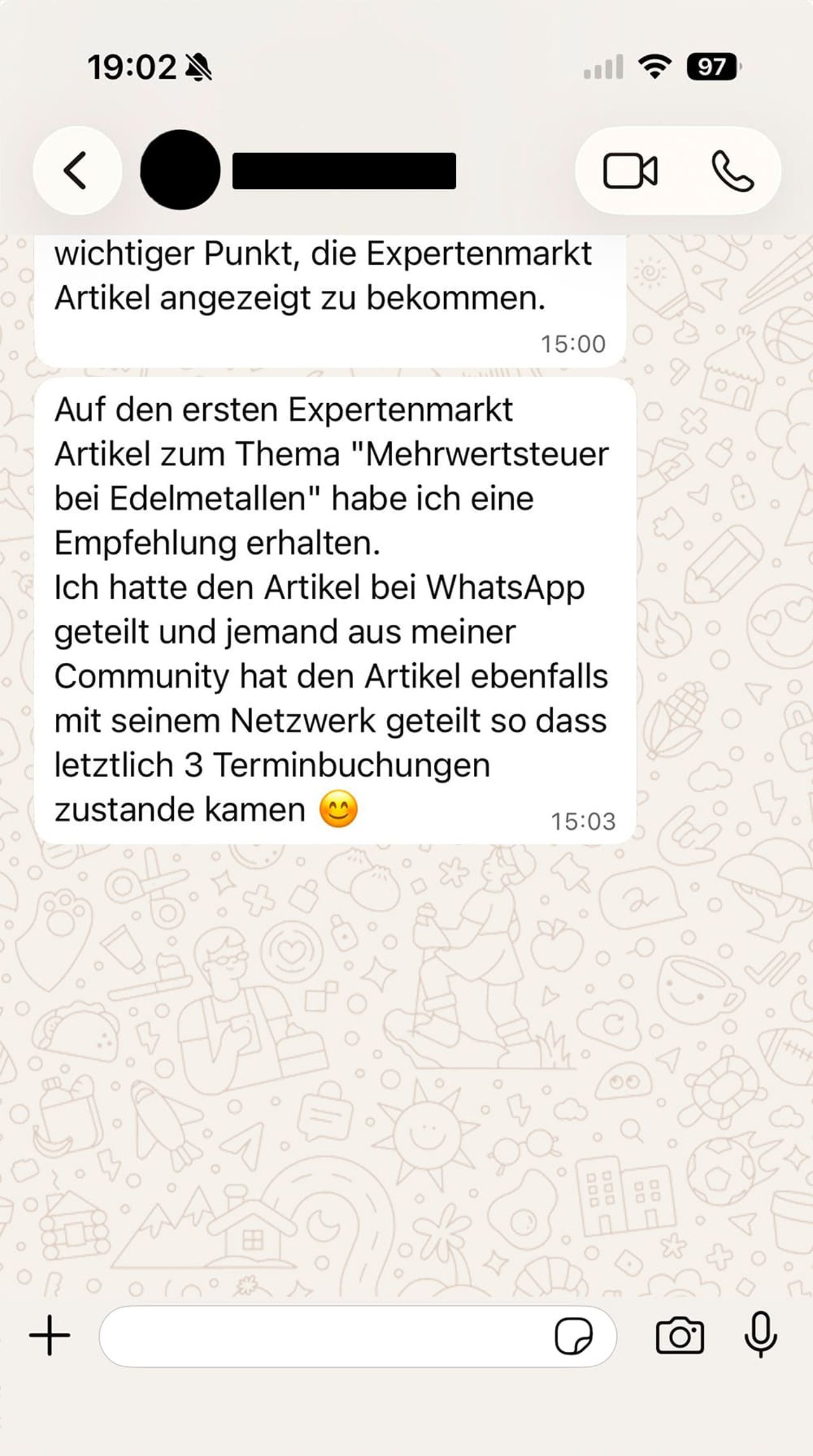 WhatsApp-Nachricht eines Kunden