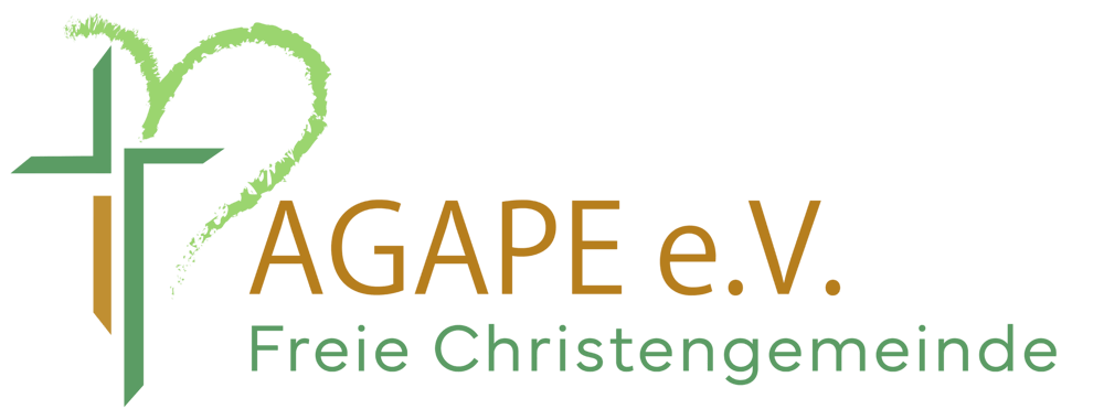 Logo: AGAPE e.V. Freie Christengemeinde mit grünem Herz und Kreuz-Symbol.