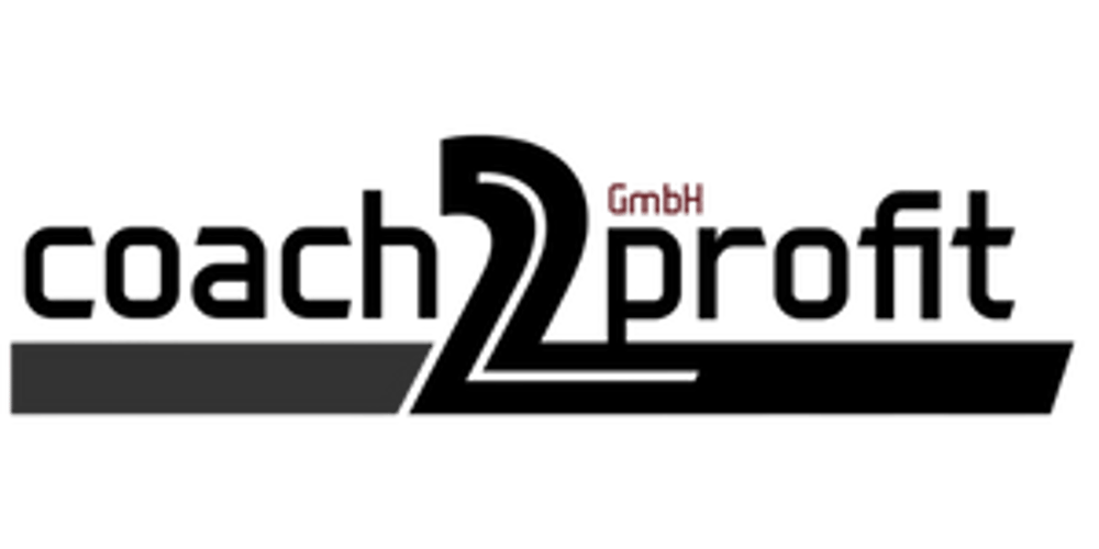 Logo mit dem Text "coach2profit" in Schwarz und "GmbH" in Rot.