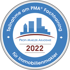 Blau-weißes Siegel „Teilnahme am PMA® Fachtraining für Immobilienmakler 2022“, mit Stadtsilhouette und Text „PROFI-MAKLER-AKADEMIE“.