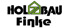 Schwarzes Logo "HOLZBAU Finke" mit einem grünen Haus-Symbol, das den Buchstaben "Z" in Holzbau darstellt.