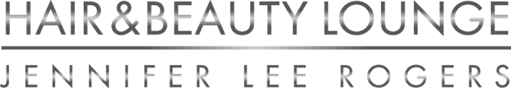 Logo Hair & Beauty Lounge Jennifer Lee Rogers in silberner Schrift auf schwarzem Hintergrund.