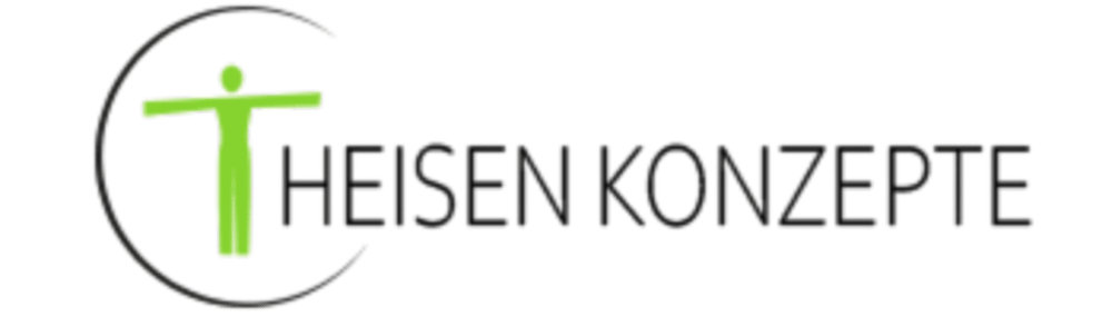 Logo: Eine grüne menschliche Figur in einem unvollständigen Kreis, daneben der schwarze Text "HEISEN KONZEPTE".