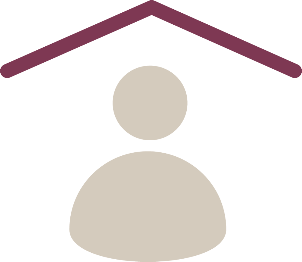 Personensymbol mit einem roten Dach über dem Kopf. Das Symbol für eine Mitverwaltung.