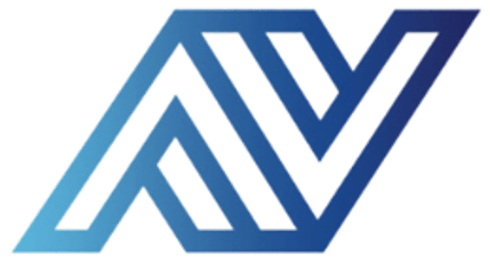 Blaues, stilisiertes Logo, das die Buchstaben "AV" oder "NA" in einem geometrischen, ineinandergreifenden Design darstellt.