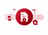 Upload-Dokument mit Pfeil, PDF-Symbol, Smartphone-Kamera und Sicherheitsschild; Schritt 01.