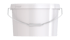 Weißer, runder Plastikeimer mit Metalldrahtbügel und Deckel.