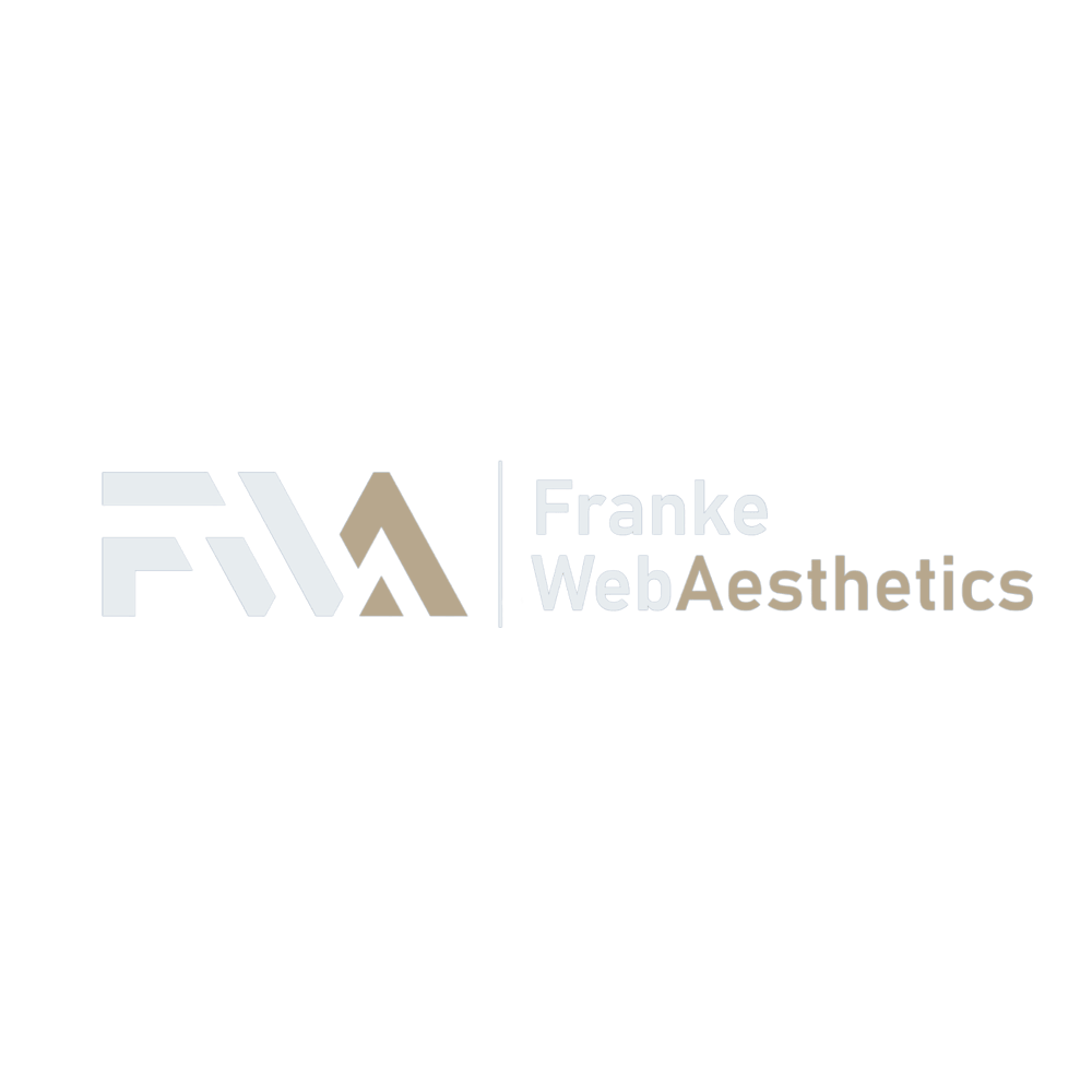 Logo: FWA in Weiß und Gold, gefolgt von „Franke WebAesthetics“ in Weiß und Gold.