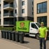 TonniBär-Fahrzeug mit Mülltonnen vor einer Wohnanlage – professioneller Service für Facility Management & Reinigungsfirmen
