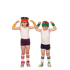 Zwei Kinder in Sportkleidung spannen ihre Muskeln an; Text: SEI MEIN TRAININGSBUDDY!