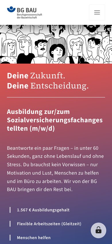 Bewerberseite der BG BAU Süd