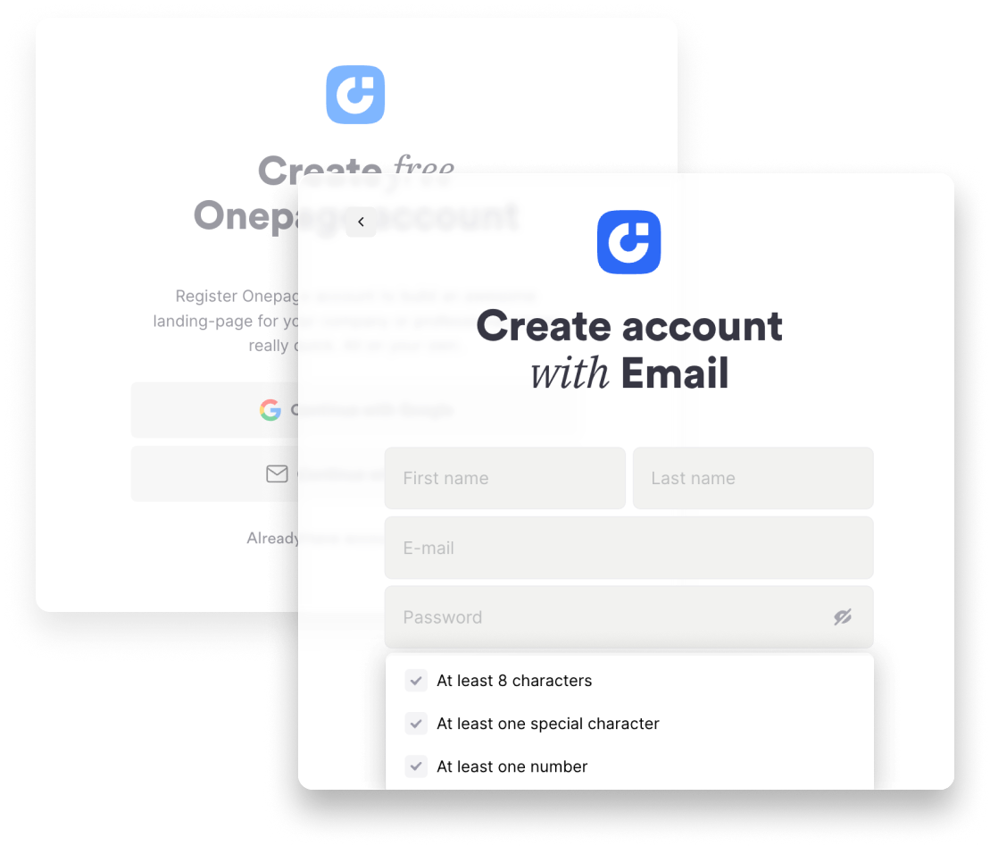 Create your Onepage account