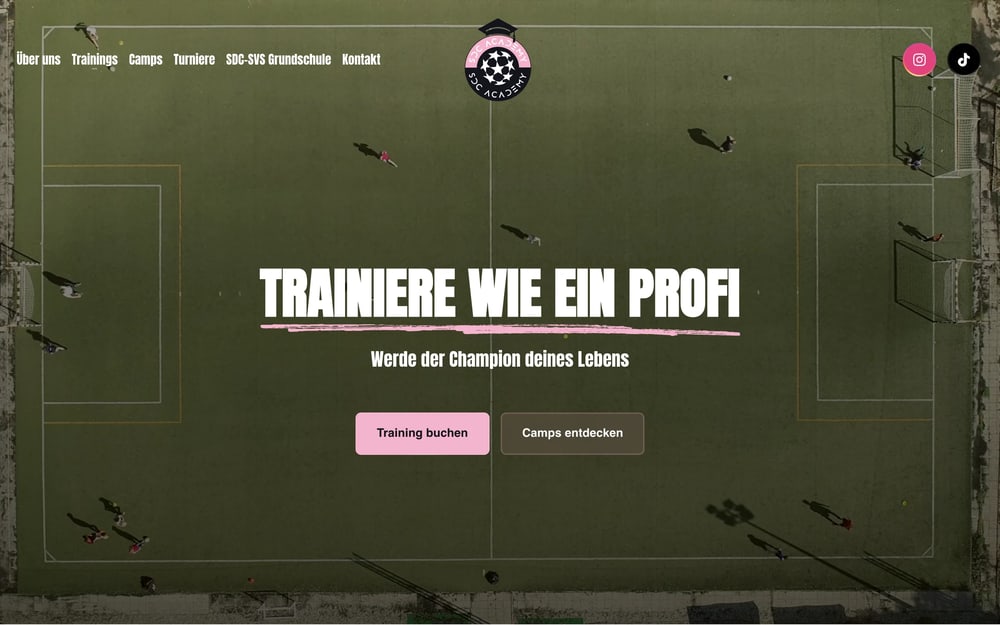 Startseite der Website der SDC Academy