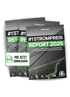 Drei Exemplare des "Strompreis Report 2025" von Rheinvolt mit Blitzen und Logos.