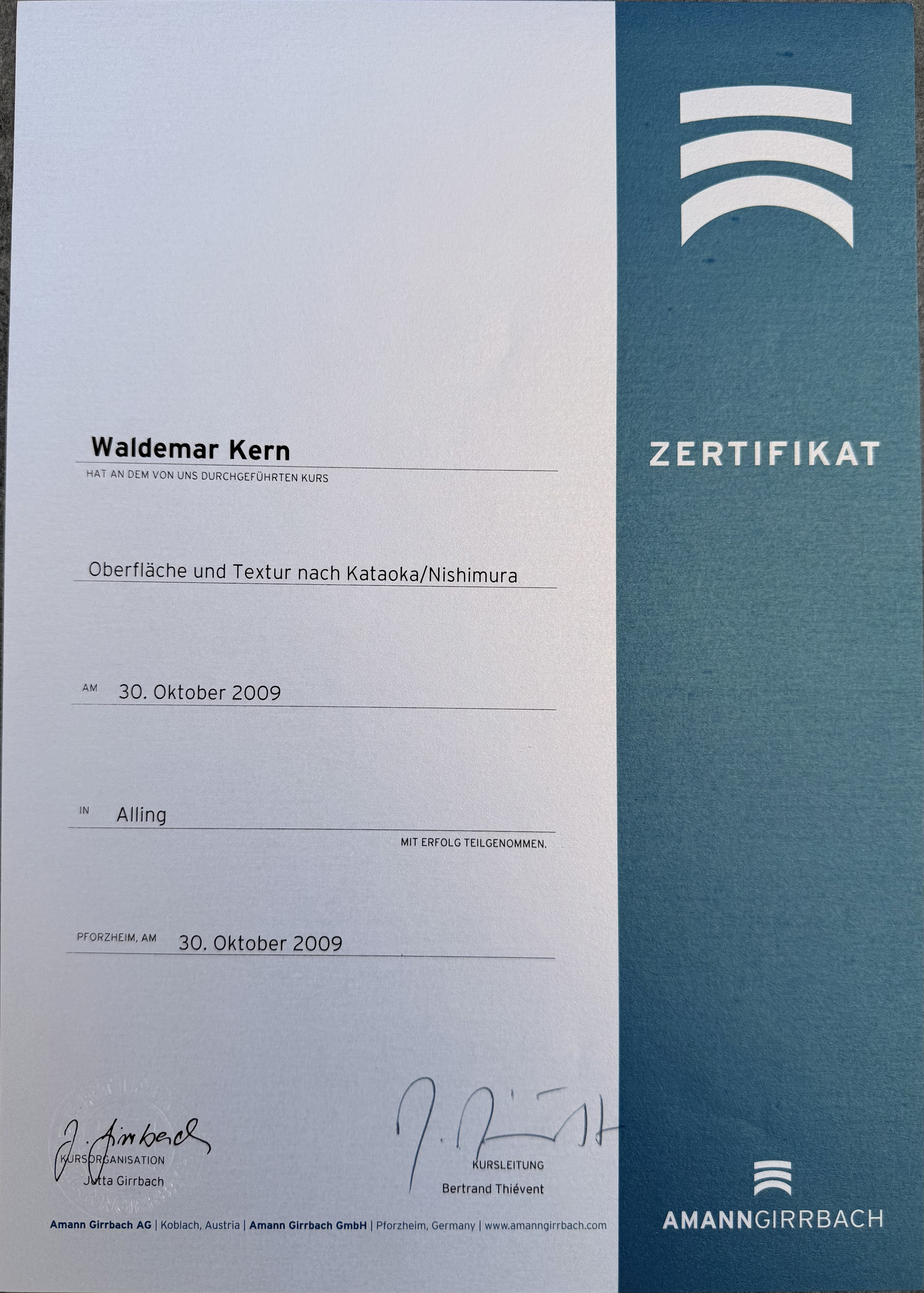 Fortbildungszertifikat 9 von ADU-Dental