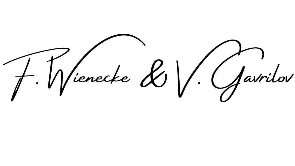 Schwarzer Schriftzug "F. Wienecke & V. Gavrilov" auf weißem Hintergrund.