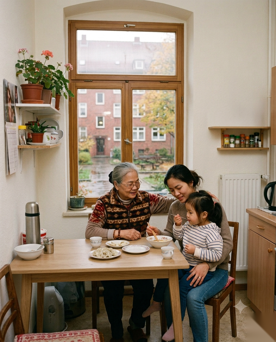 Familie in einer hellen Wohnung