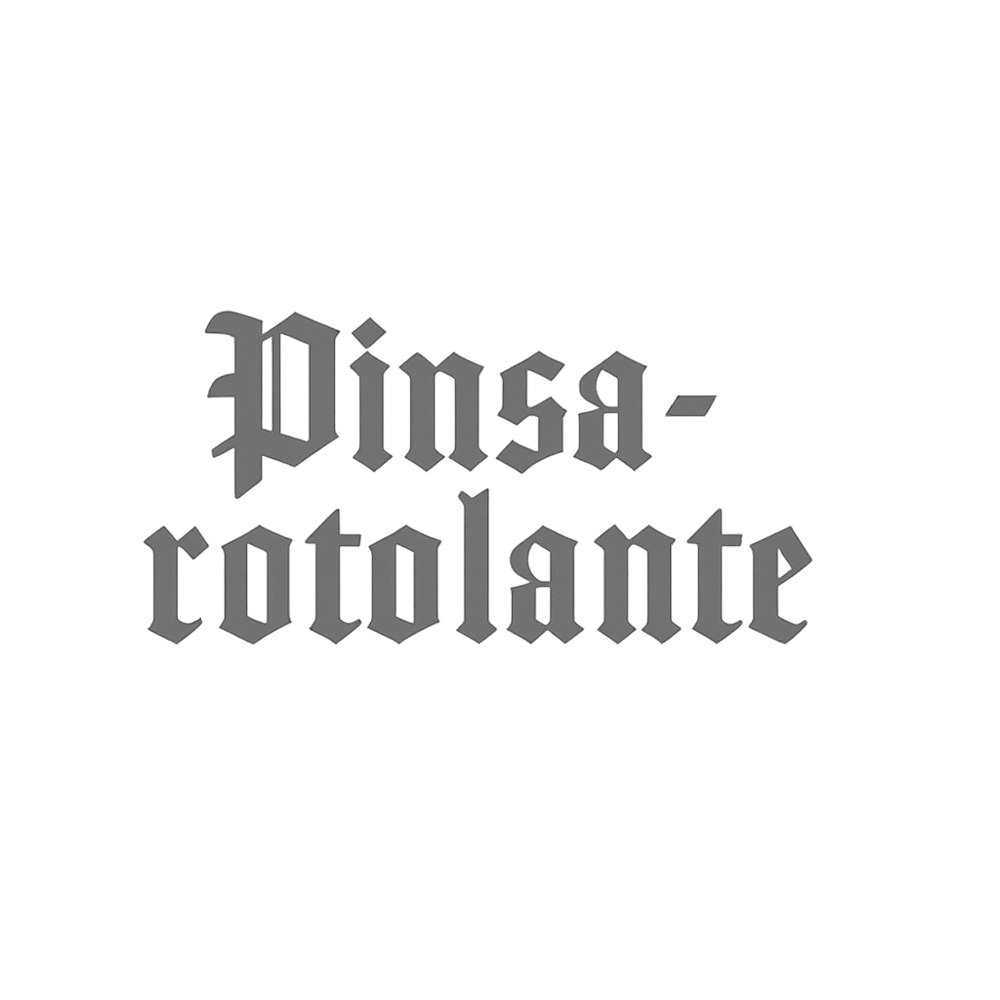 Grauer Text "Pinsa-rotolante" in gotischer Schrift auf dunkelgrünem Hintergrund.