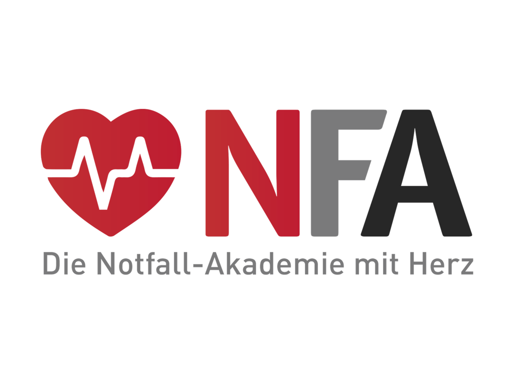 Rotes Herz mit EKG-Linie, daneben die Buchstaben NFA, darunter "Die Notfall-Akademie mit Herz".