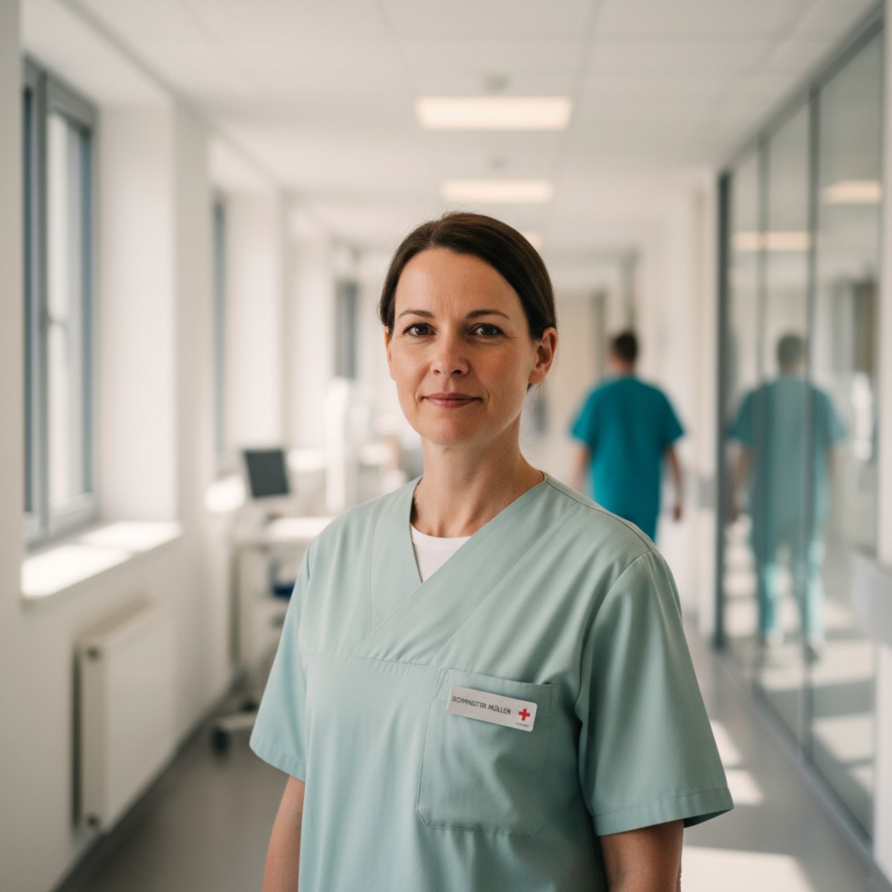 Pflegefachkraft im Krankenhausflur