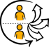 Zwei übereinander angeordnete, gelbe Strichmännchen-Symbole auf schwarzem Hintergrund.