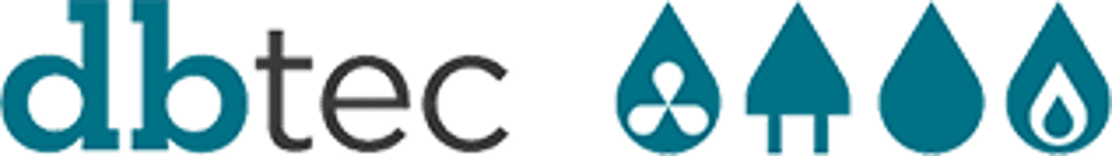 dbtec-Logo mit stilisierten Symbolen: Lüfter, Pfeil nach oben, Wassertropfen, Flamme.
