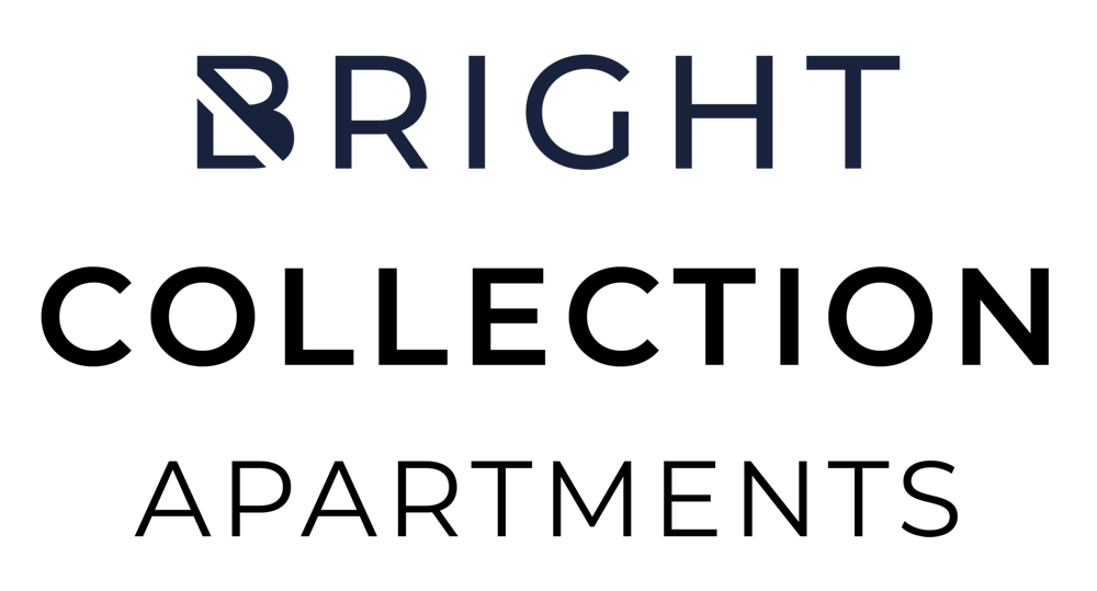 Logo „BRIGHT COLLECTION APARTMENTS“ auf dunkelgrünem Hintergrund.