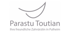 Logo von Parastu Toutian, Ihre freundliche Zahnärztin in Pulheim, mit einer abstrakten Lächeln-Grafik darüber.
