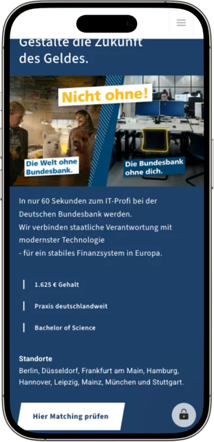 Landingpage mit Fragefunnel der Deutschen Bundesbank