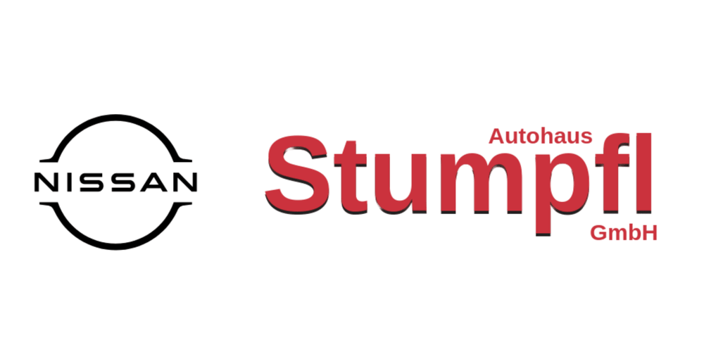 Nissan und Autohaus Stumpfl GmbH Logos in Schwarz und Rot auf dunklem Hintergrund.