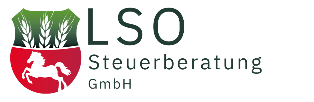 LSO Steuerberatung GmbH Logo: Wappen mit Weizenähren oben, rotes Feld mit weißem Pferd unten.