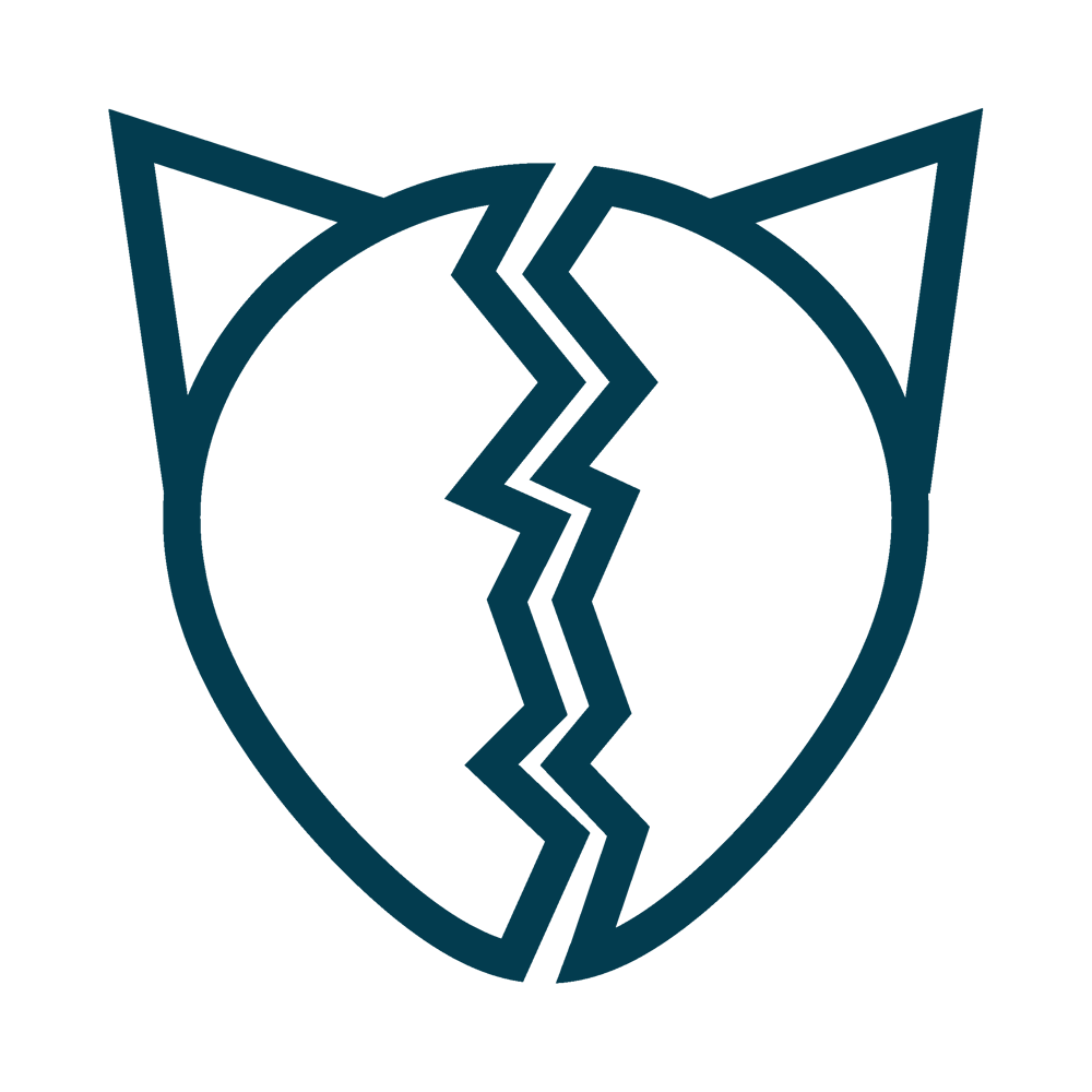 Gebrochener, dunkelblauer Katzenschild auf dunkelgrünem Hintergrund.