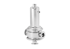 Glänzendes, silbernes Überströmventil mit seitlichen Anschlüssen und einem oberen Zylinder.