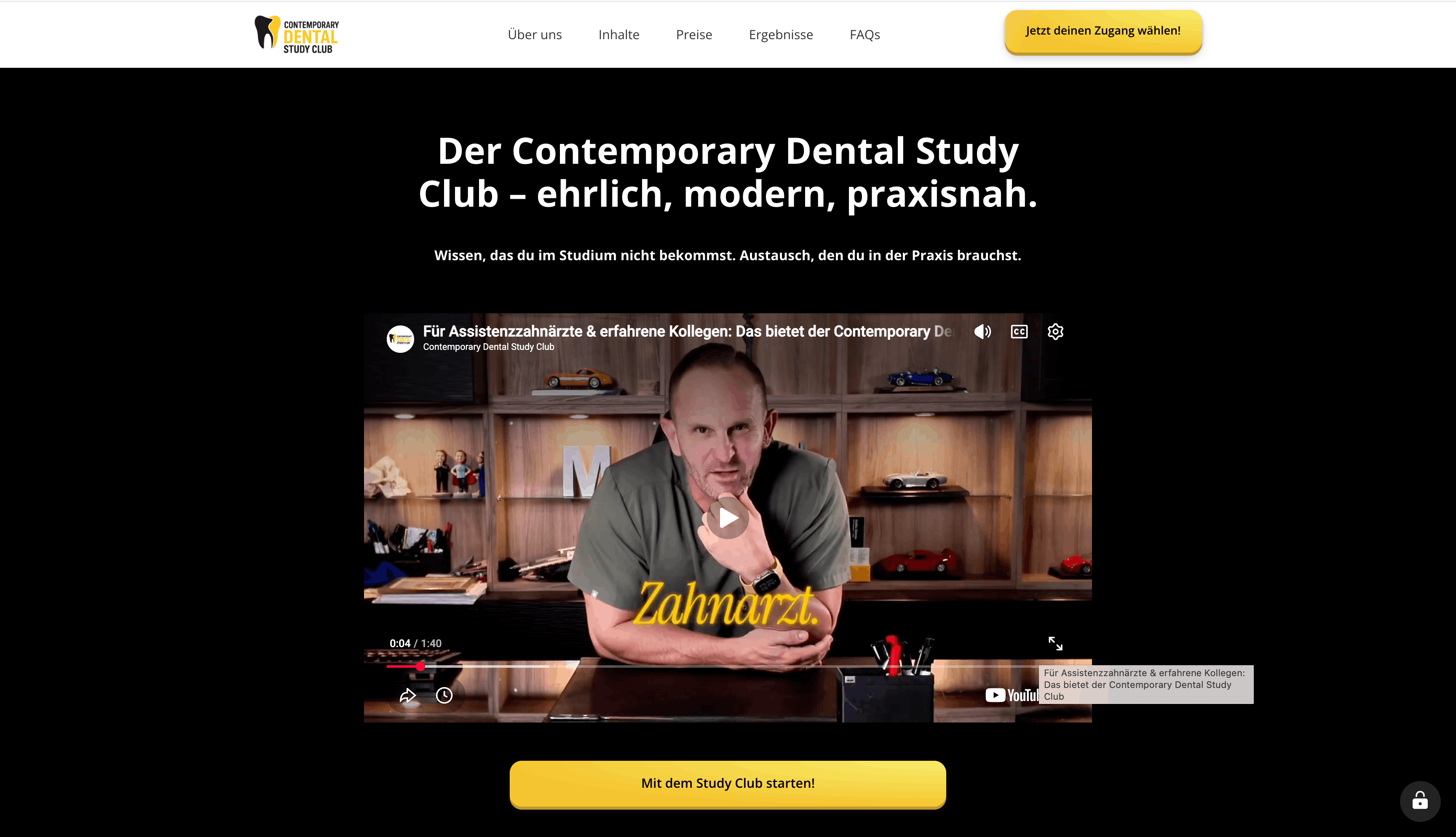 Hero-Sektion der Study-Club-Landingpage mit Vorstellungsvideo von Milan Michalides