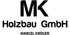 Logo mit den schwarzen Buchstaben "MK Holzbau GmbH" und "MARCEL KRÖGER" auf grünem Hintergrund.