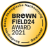 Goldener Brownfield24 Award 2021 Gewinner-Siegel mit der Aufschrift "Sonderpreis Beste ökologische Nachnutzung".